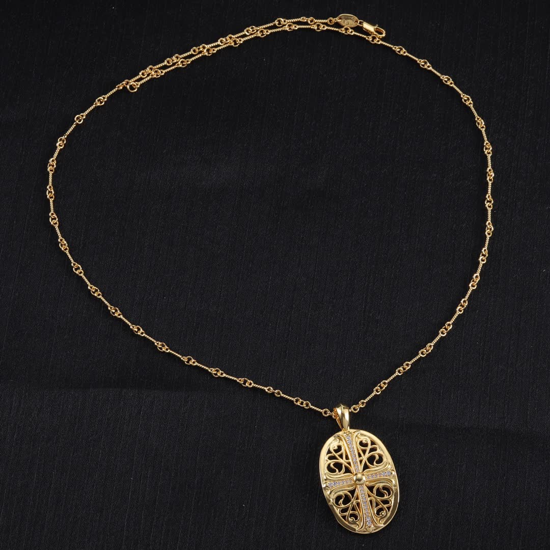 Chrome Hearts Gold Filigree Cross Pendant Necklace